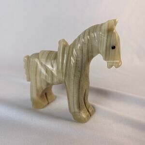 VTG ALABASTER ONYX HORSE WITH SADDLE CARVED STONE FIGURINE APPROX 4" TALL